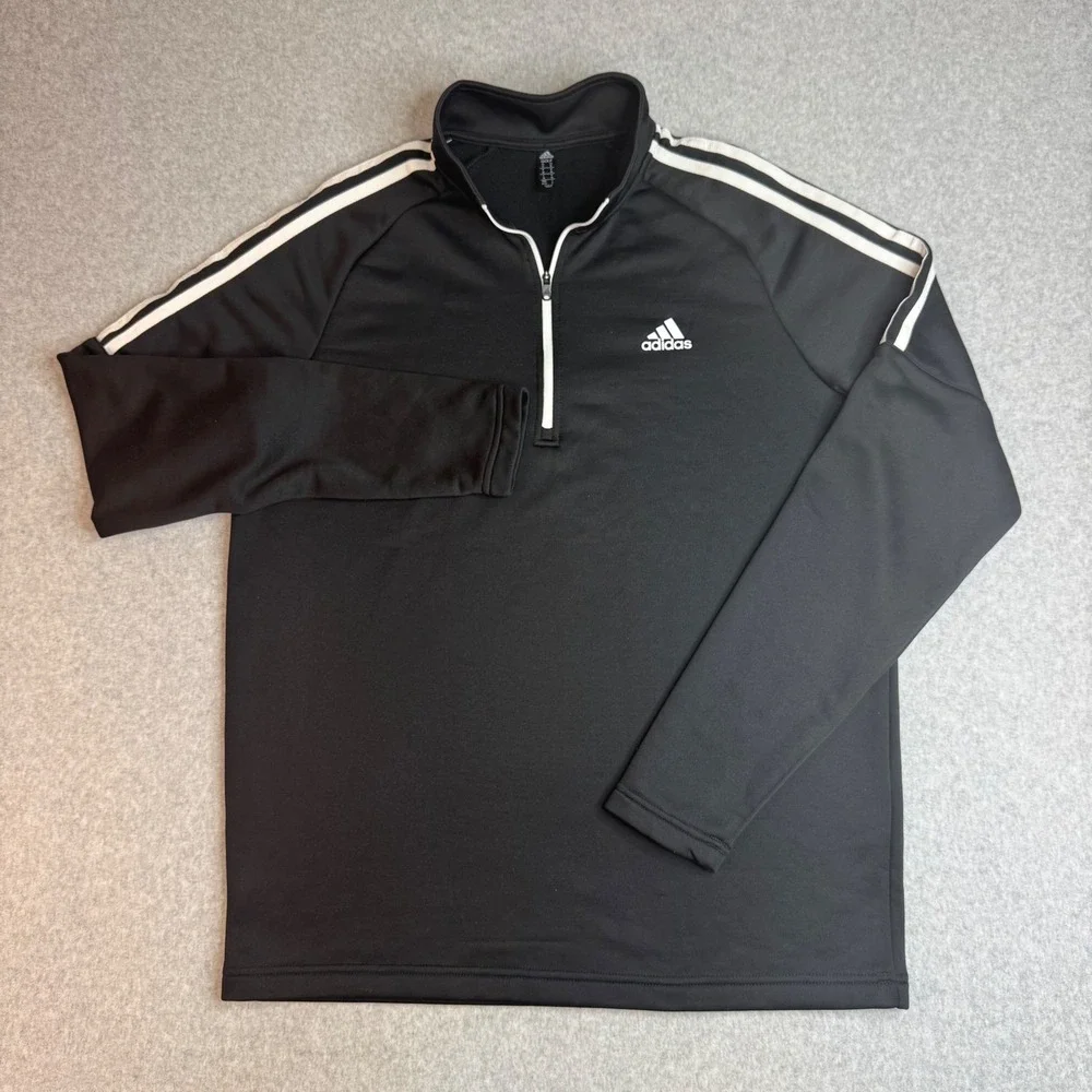 Adidas Golf Mens Black 1/4 Zip Pullover Sweatshirt 3-Stripe Size M